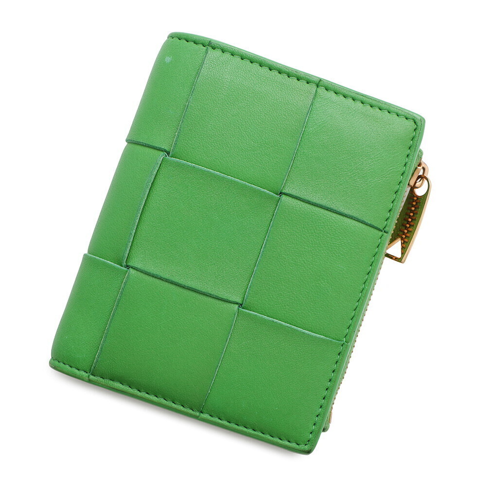 Bottega Veneta Bi fold Wallet Intrecciato Cassette Calf Leather Green
